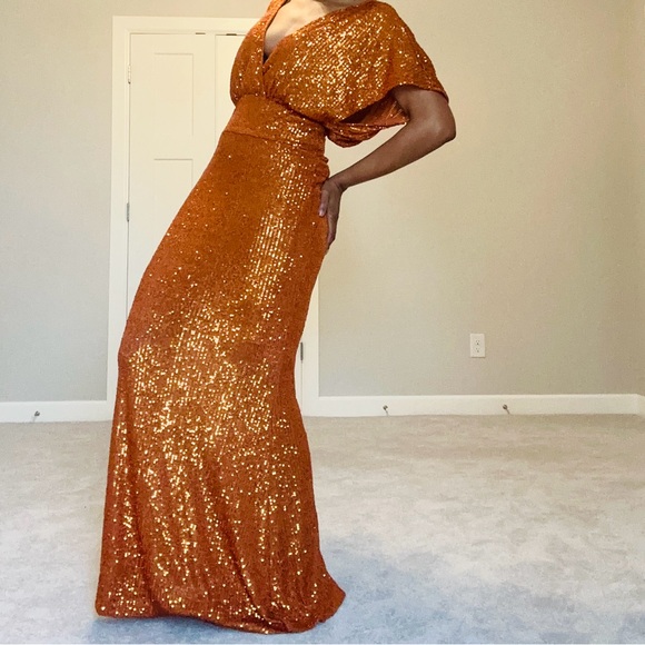 Rust Kimono Sleeve Maxi Occassion Dress - Picture 5 of 16